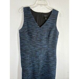 Ann Taylor Petite Womens Sz 10P Blue Black Tweed Lined Sleeveless Sheath Dress